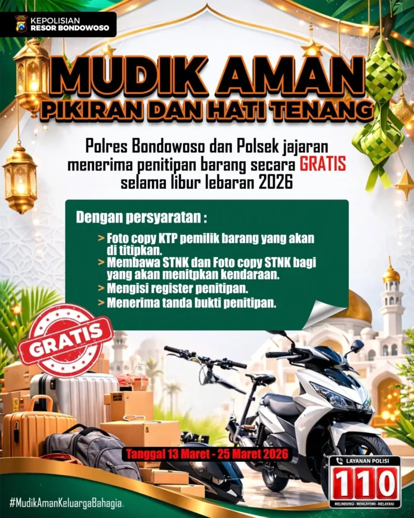 Mudik Tenang Barang Aman : Polres Bondowoso Buka Layanan Penitipan Kendaraan Gratis!