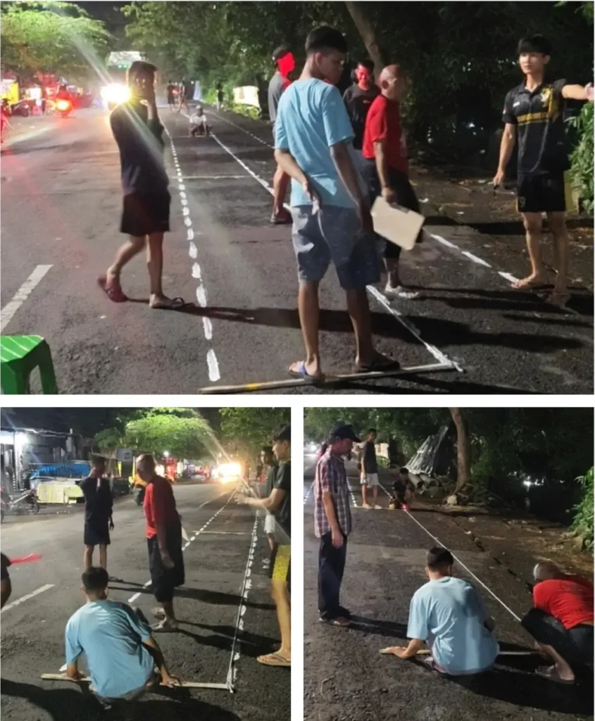 Persiapan Sholat Idulfitri di Jalan Raya Platuk Donomulyo, Warga Bersatu Siapkan Saf Jamaah