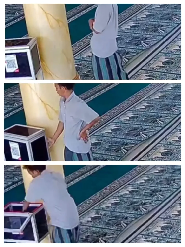 Terekam CCTV, Pria Berpura-pura Salat Lalu Curi Uang Kotak Amal Masjid di Jember