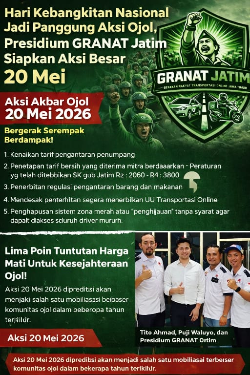 Hari Kebangkitan Nasional Jadi Panggung Aksi Ojol, Presidium GRANAT Jatim Siapkan Aksi Besar 20 Mei