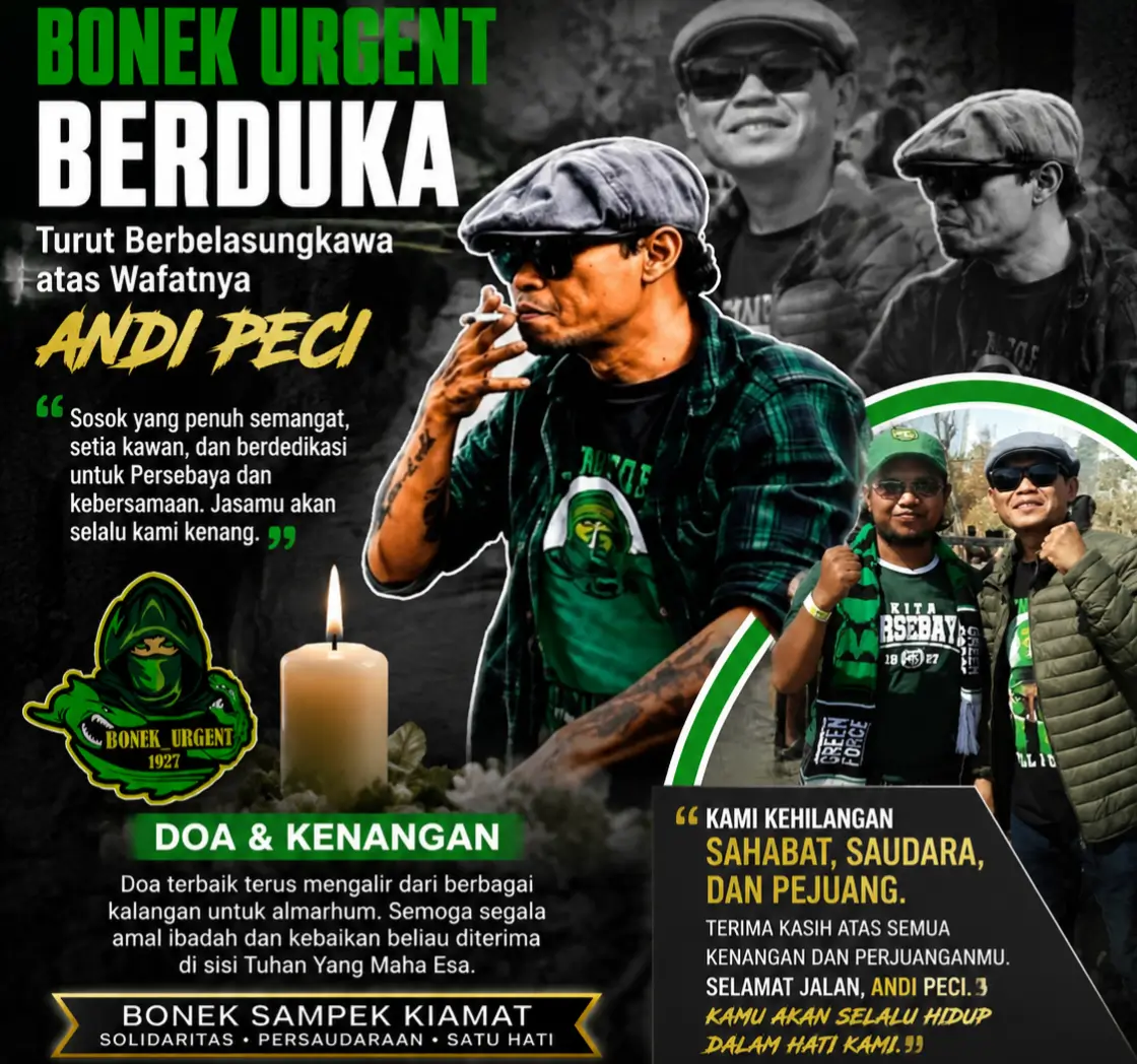 Kabar Duka, Tokoh Bonek Andy Kristiantono “Andi Peci” Tutup Usia